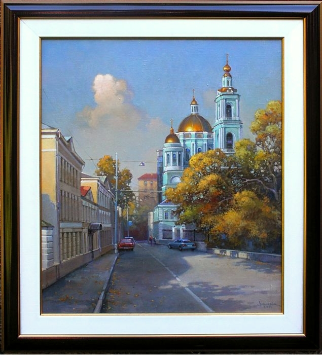 Картина с видом Елоховского переулка в Москве. Живопись, городской пейзаж Москвы