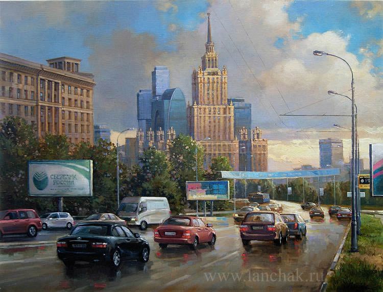 Картина с видом Москвы, городской пейзаж. Картина художника маслом на холсте