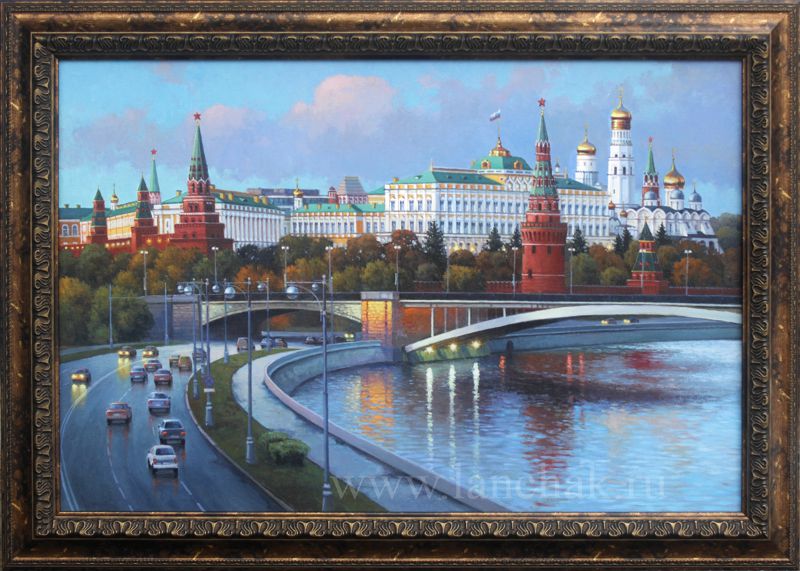 Вечерний вид на Кремль. Картина маслом