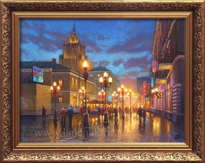 Картина вечерний Арбат. Городской пейзаж Москвы, живопись