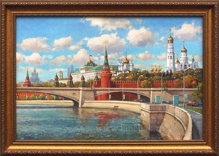 Картина с видом московского Кремля. Вид на набережную Масквы-реки