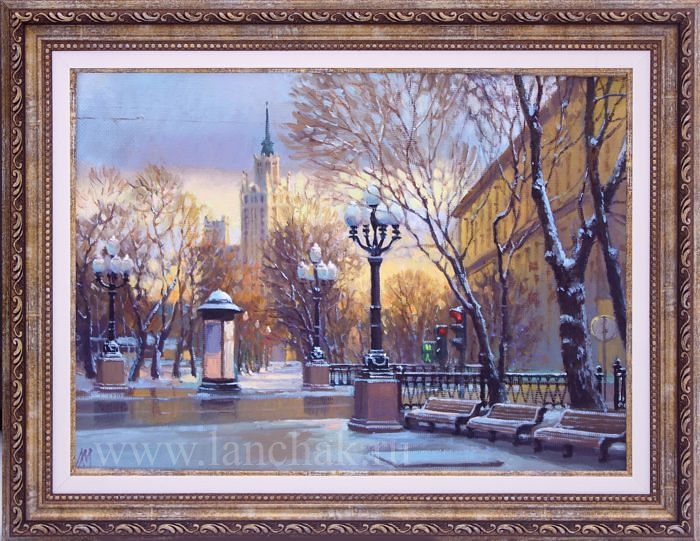 Городской пейзаж Москвы, картина Яузский бульвар зимой художника Ланчака 