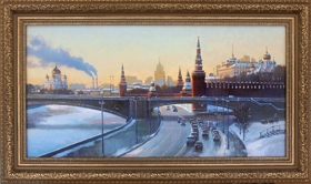 Большой Москворецкий мост в Москве. Вид на кремль. Картина маслом