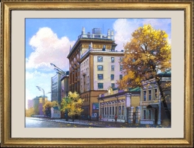 Картина, городской пейзаж. Новинский бульвар в Москве