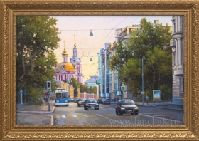 улица Старая Басманная. Городской пейзаж Москвы. Картина маслом