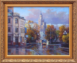 Живопись, картина городской пейзаж Москвы. Яузский бульвар
