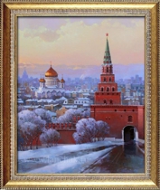 Живопись, картина городской пейзаж Москвы. Вид на бешни Кремля