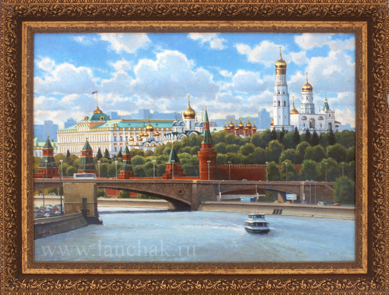 Летний день в Москве. Вид на Кремль. Картина маслом