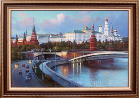 Вечерний вид на Кремль. Картина маслом 60х90 см. Вариант 2026 г.