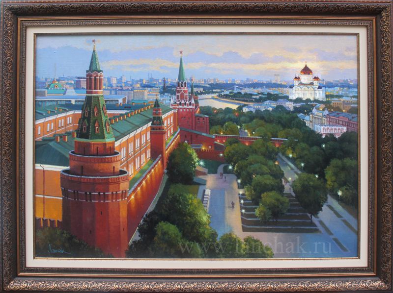 Александровский сад у стен Кремля. Картина маслом 50х70 см.