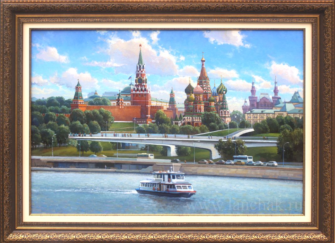 Кремль и Парящий мост. Картина маслом 50х70 см.