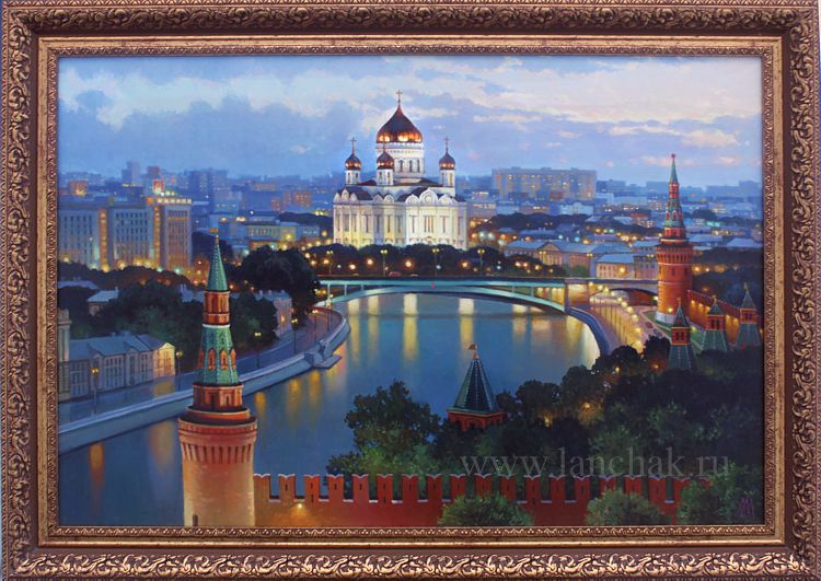 Ночная Москва. Картина маслом 60х90 см.