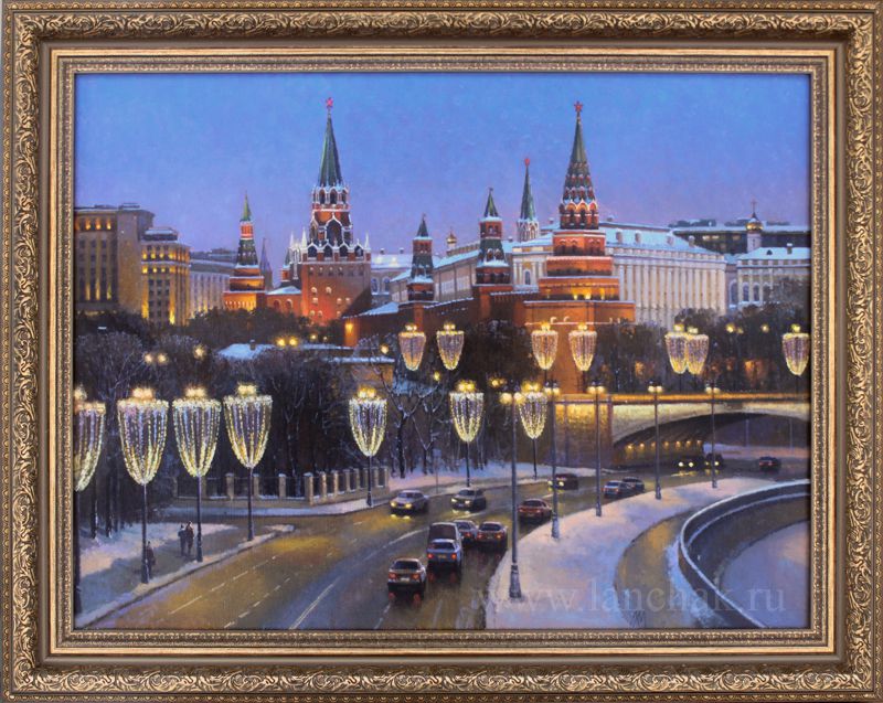 Праздничная ночная Москва. Картина маслом 45х60 см. Оригинал