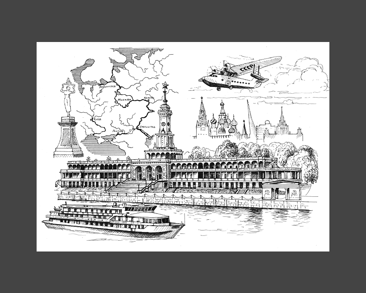 Северный Речной порт. Графическая работа художника Максима Ланчака купить