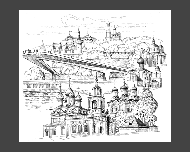 Зарядье. Графическая работа художника Максима Ланчака купить