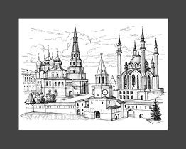 Графика: Казань, кремль и башня Сююмбике