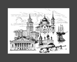 Графика: Воронеж, памятник и городской вид