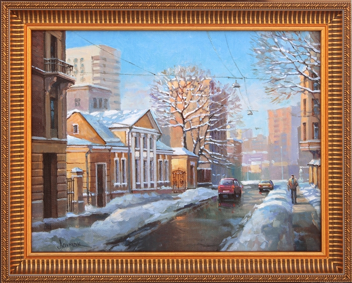 Красивый вид переулка Москвы, картина художника