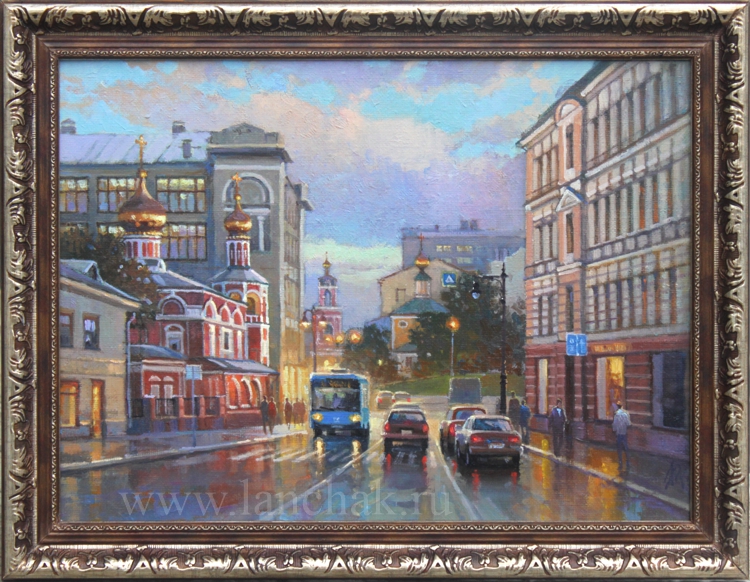Городской пейзаж. Вид на улицу Забелина, Китай-Город, картина маслом художника Максима Ланчака, купить картину