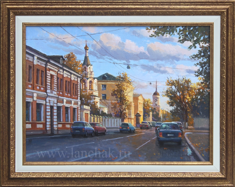 Улица Москвы Ордынка. Картина художника Максима Ланчака, городской пейзаж маслом на холсте, купить