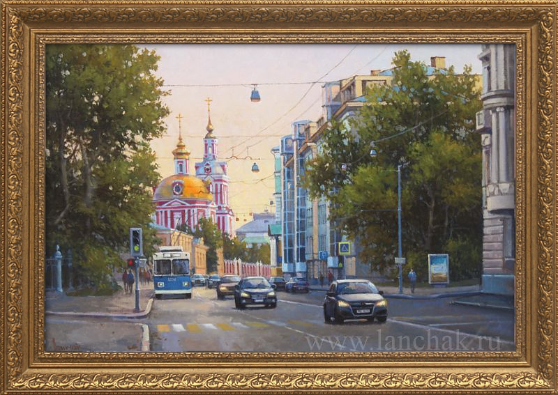 Городской пейзаж Москвы, улица Старая Басманная, картина маслом художника Максима Ланчака купить