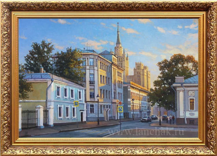 Верхняя Радищевская улица в Москве, уютныйгородской пейзаж, картина маслом