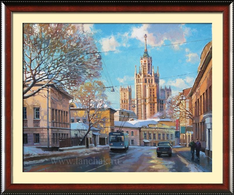 Верхняя Радищевская улица в Москве, уютныйгородской пейзаж, картина маслом