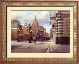 Старый Арбат, знаменитая улица, картина маслом