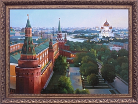 Картина маслом «Александровский сад» – зелень у стен Кремля, перспектива столицы