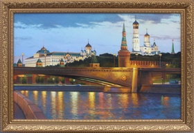 Большой Москворецкий мост и Кремль, картина маслом