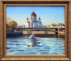 Храм Христа Спасителя и Москва-река, картина маслом