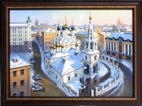 Храм Знамения на Петровке, архитектурный пейзаж, масло