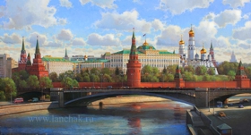 Картина маслом «Майская Москва» – весенний вид Кремля и зелёных набережных