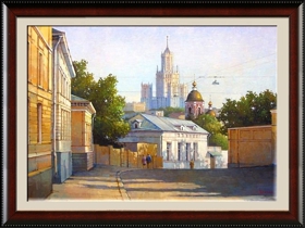 Московское утро, мягкий свет на исторической улице, масло