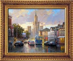 Вечерняя Таганка, золотые фонари, картина маслом