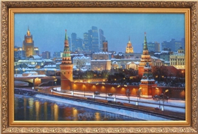 Ночная Москва, огни города, картина маслом