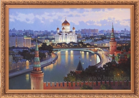 Ночная Москва, вид на реку и храм Христа Спасителя