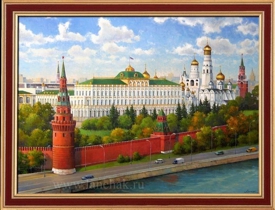 Вид на Кремль и Москву-реку, символичный пейзаж «Сердце Родины», масло