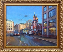Славянская площадь в центре Москвы с видом на Кремль, картина маслом