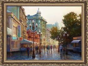 Старый Арбат, вечерняя улица Москвы, картина маслом
