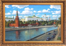 Кремлёвская набережная, панорама Кремля со стороны реки, масло