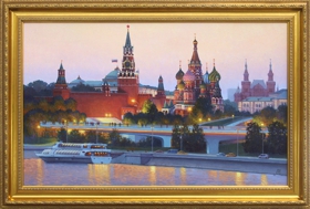 Картина маслом «Вид на Зарядье и Московский Кремль» – панорама парка и кремлёвских стен