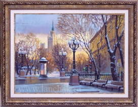 Зимний Яузский бульвар, вид на старую Москву, картина маслом