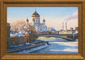Зимнее утро в Москве, вид на храм Христа Спасителя