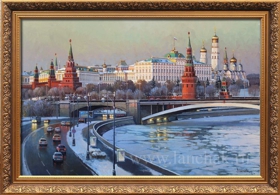Зимний пейзаж Москвы, картина маслом «Зимний вид Московского Кремля»
