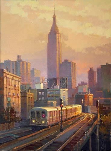 Маршрут номер 7. Нью-йоркский сабвэй в Бруклине. Картина маслом Максима Ланчака купить