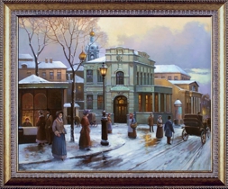 Зимний городской пейзаж старой Москвы, масло