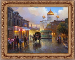 Вечерний городской пейзаж старой Москвы, картина маслом