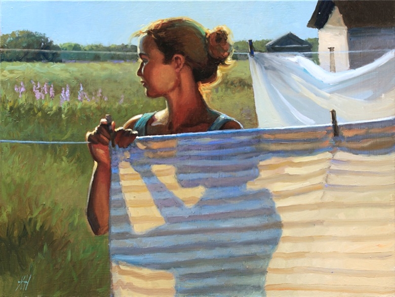 Полдень, солнечный живописный сюжет, картина маслом на холсте