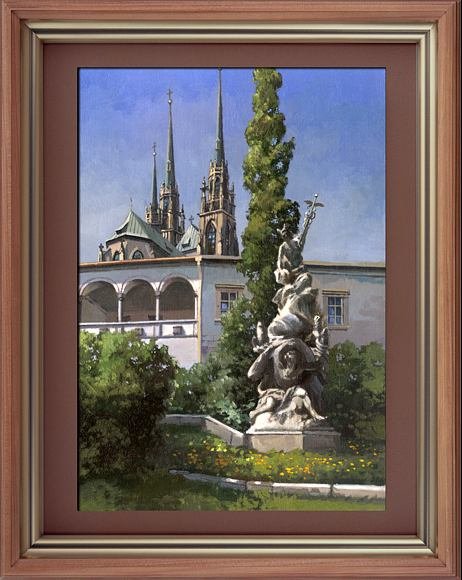 Брно, городской пейзаж чешского города, картина маслом